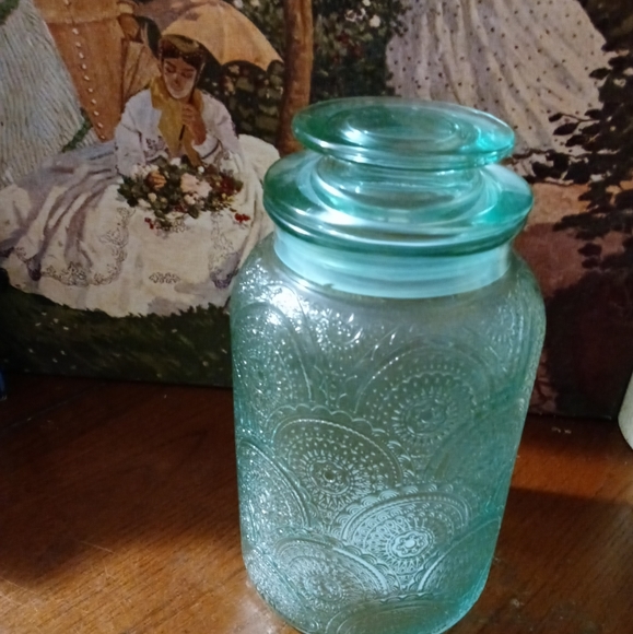 5 Vintage Fortecrisa pink glass saucers set. &Adeline Blue Cookie Jar,Nice ๐ป๐ - Picture 15 of 15
